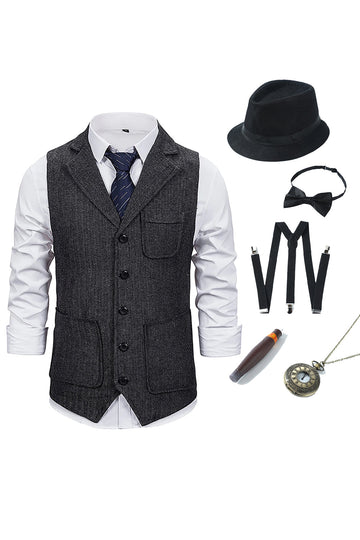 Gilet pour homme gris foncé avec ensemble d’accessoires 5 pièces